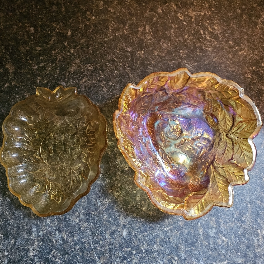 Vintage Depression Glass Yellow Dish Hazel Atlas Grapes, Indiana Loganberry Lot